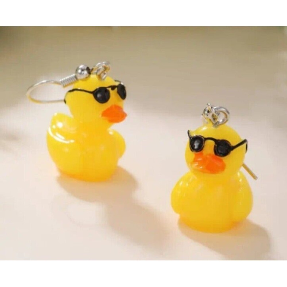 Yellow Rubber Duck Earrings Mini 3D Ducky Dangle Kidcore Novelty Jewelry Fun Gif